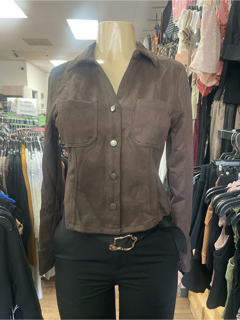 Women’s Brown Button-Front Suede blouse